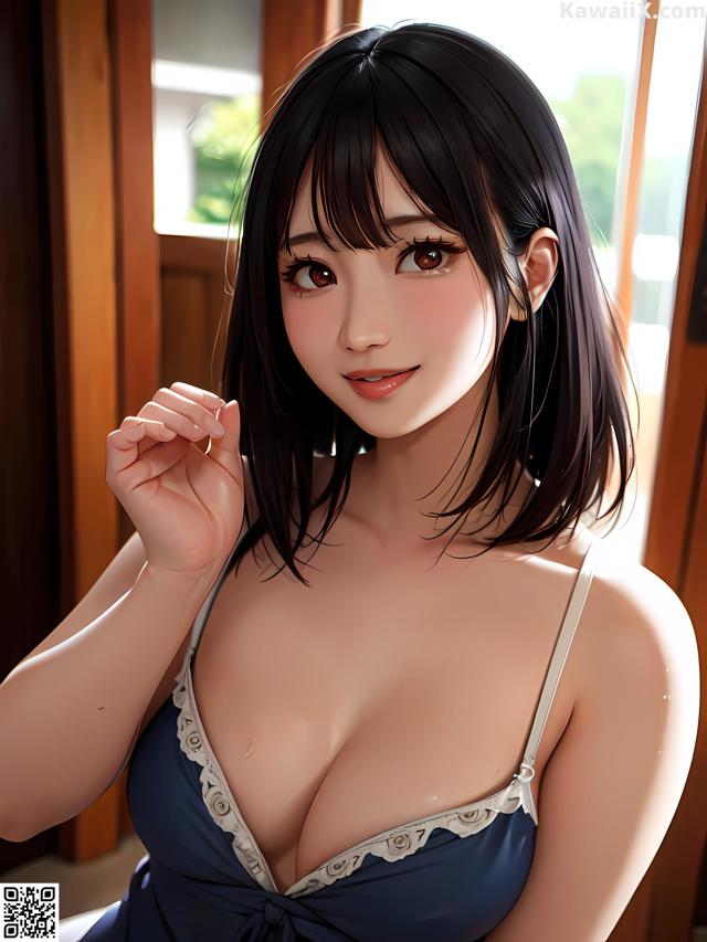 A woman in a blue dress posing for a picture.